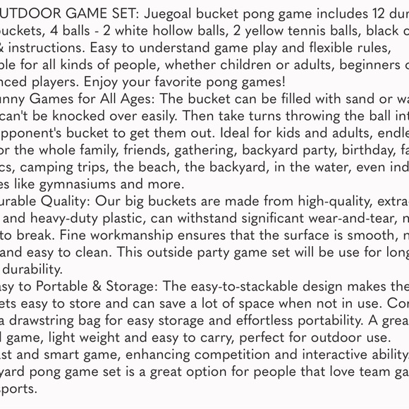 Yard Pong, Outdoor Giant Yard Games Pong Game Set with Durable Buckets and Balls - Picture 7 of 7